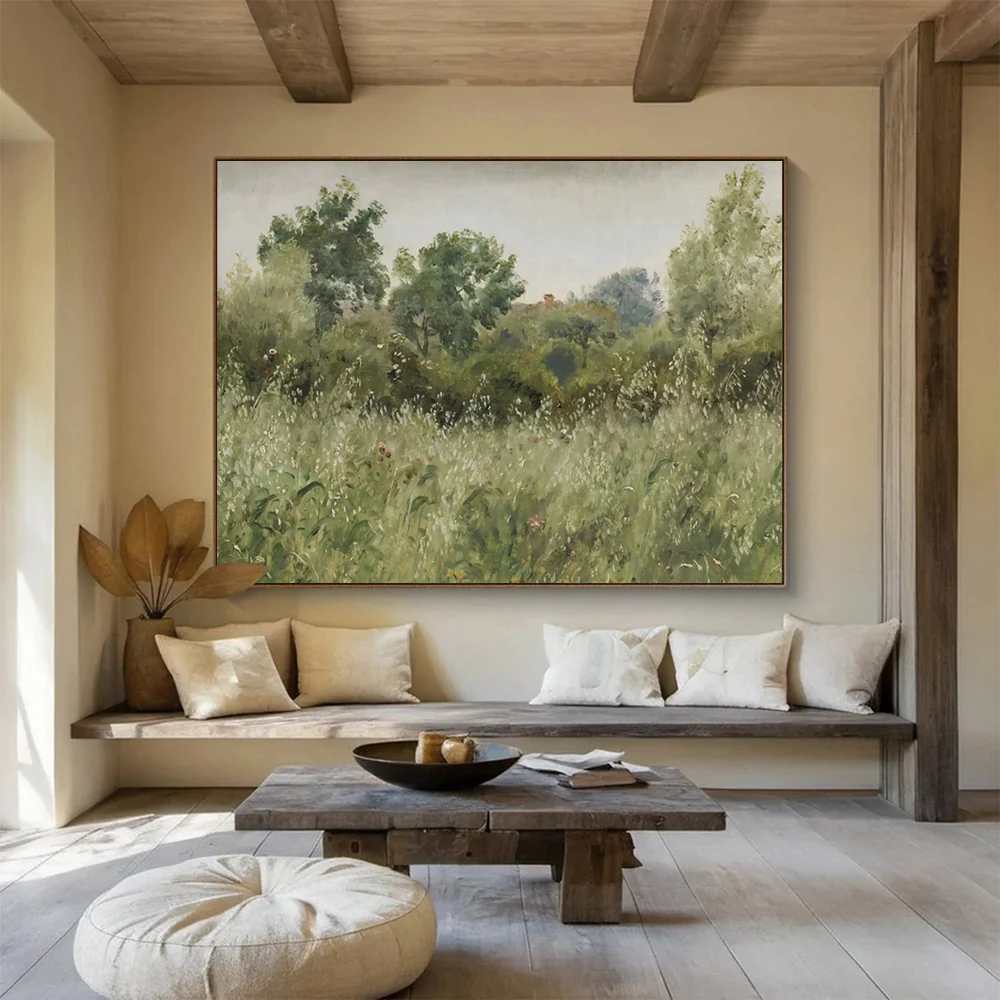 Green Hand-painted Living Bedroom Meadow Abstract Wall Art 29F65